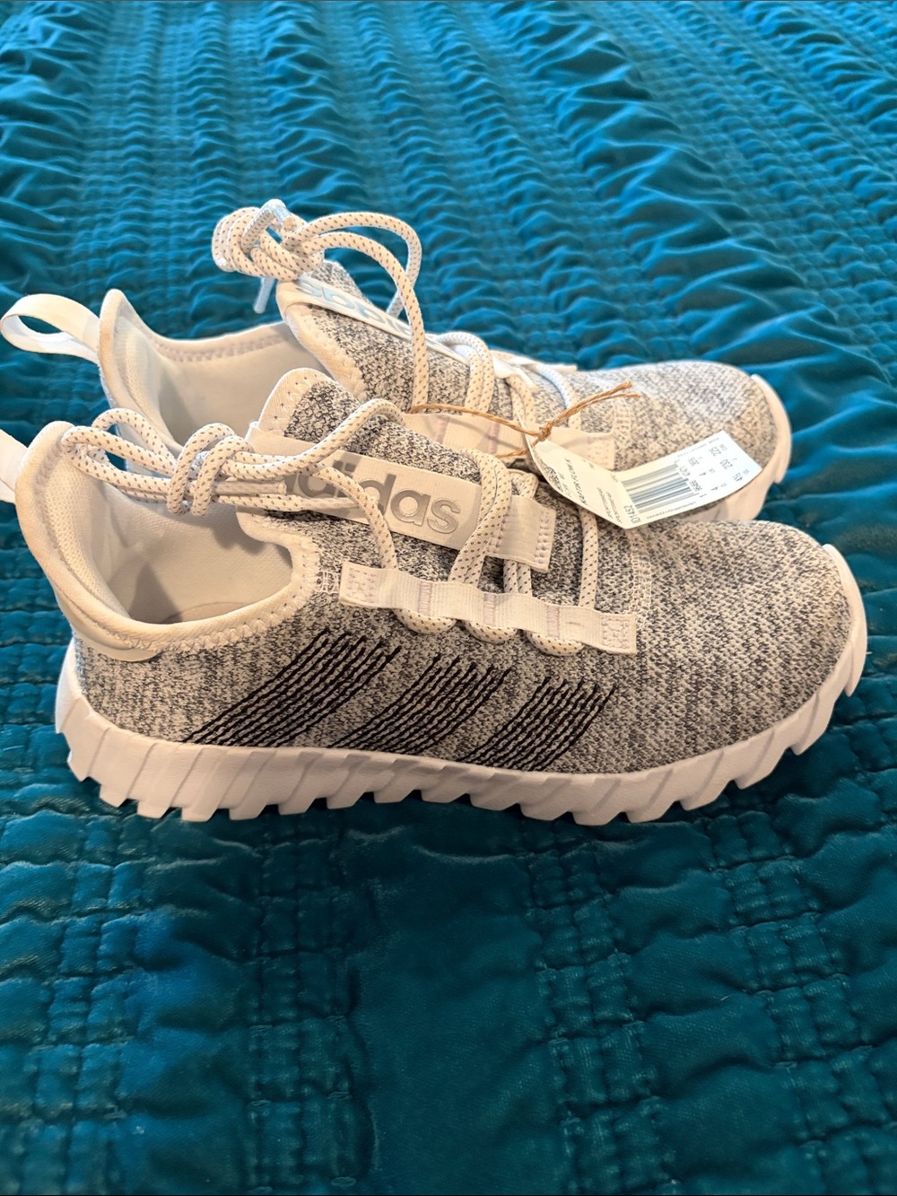 adidas Kids Heathered Gray and White Knit Sneakers